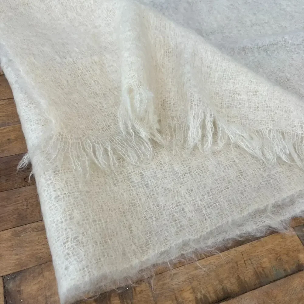 Vintage Handwoven Mohair Wool Fringed Scarf 25